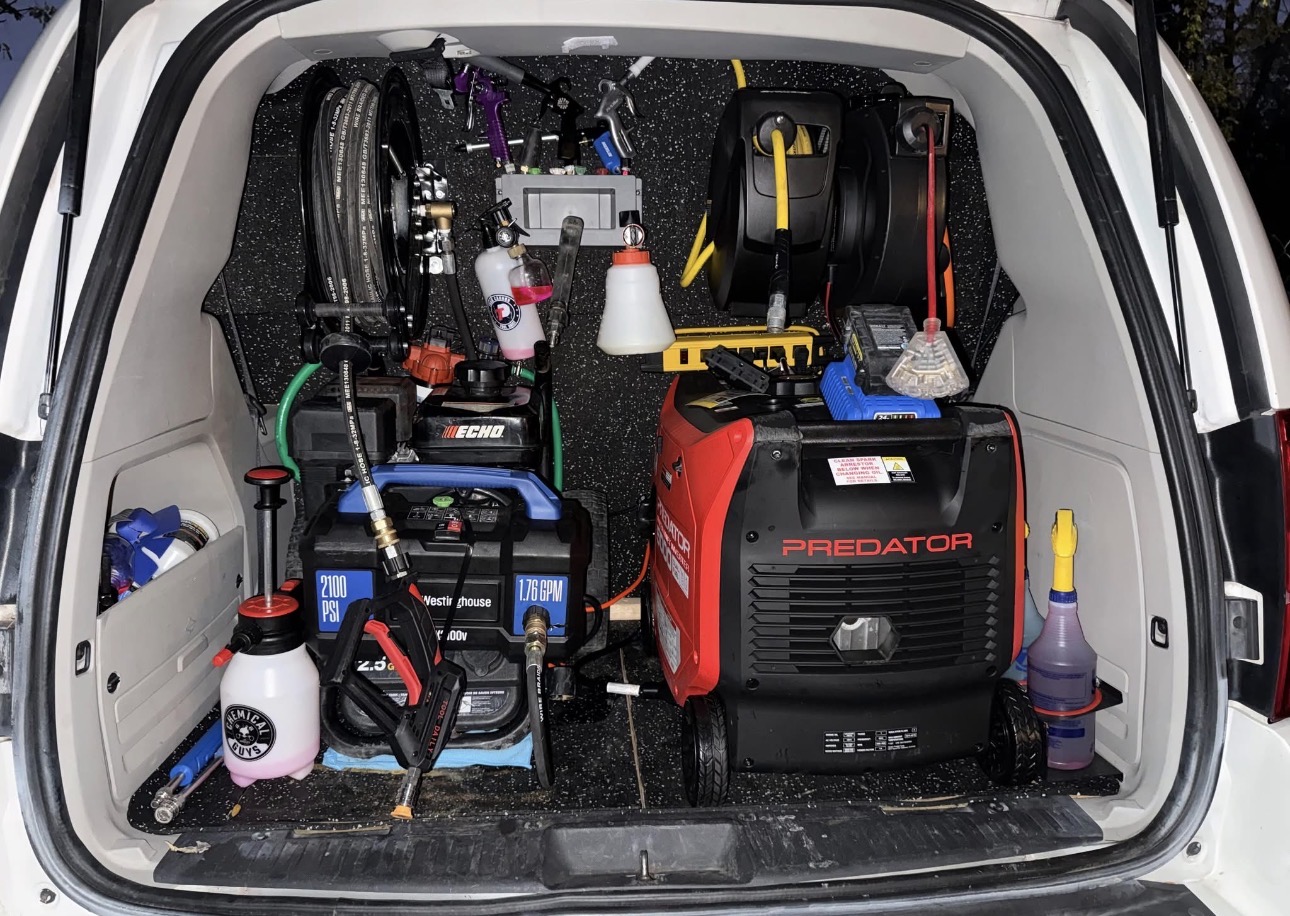 Zeus mobile detailing rig — pressure washer, generator, extractor